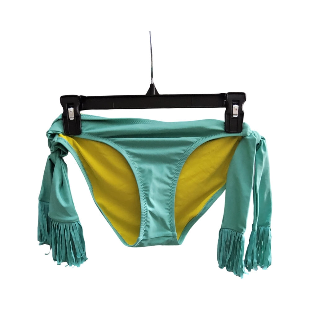 New Jessica Simpson Blue/greenish and Yellow Fringe Swim Bikin Bottom size med - Picture 4 of 7